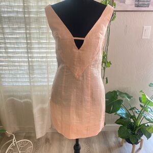 Matthew Bruch Chic Peach V-Neck Mini Dress